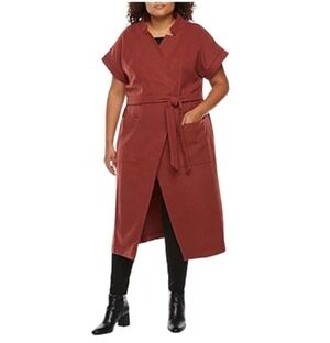 NWOT Worthington Short Sleeve Trench Coat In Rust Size 0X